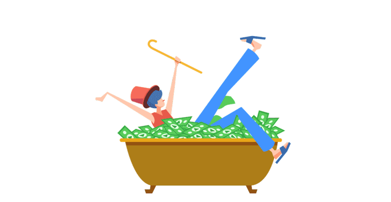 having fun in a bathtub of money