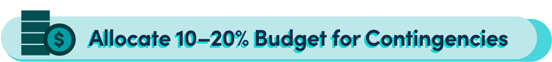 green table header labelled "allocate 10 to 20% budget for contingencies"
