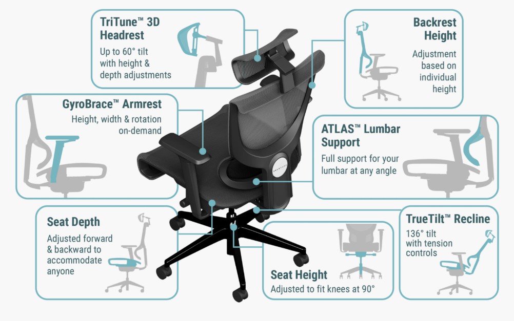ErgoTune - best office chair in Singapore for WFH - 11 points of adjustments
