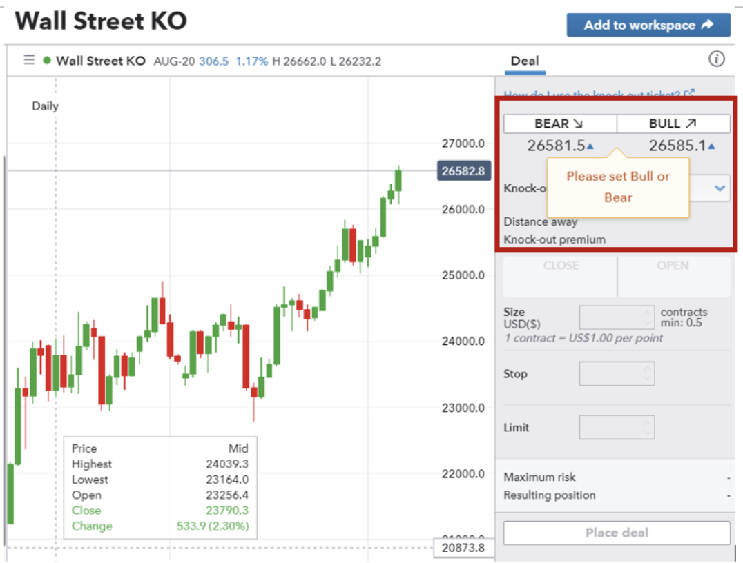 Here’s a quick step-by-step guide to making your first KO trade on IG: