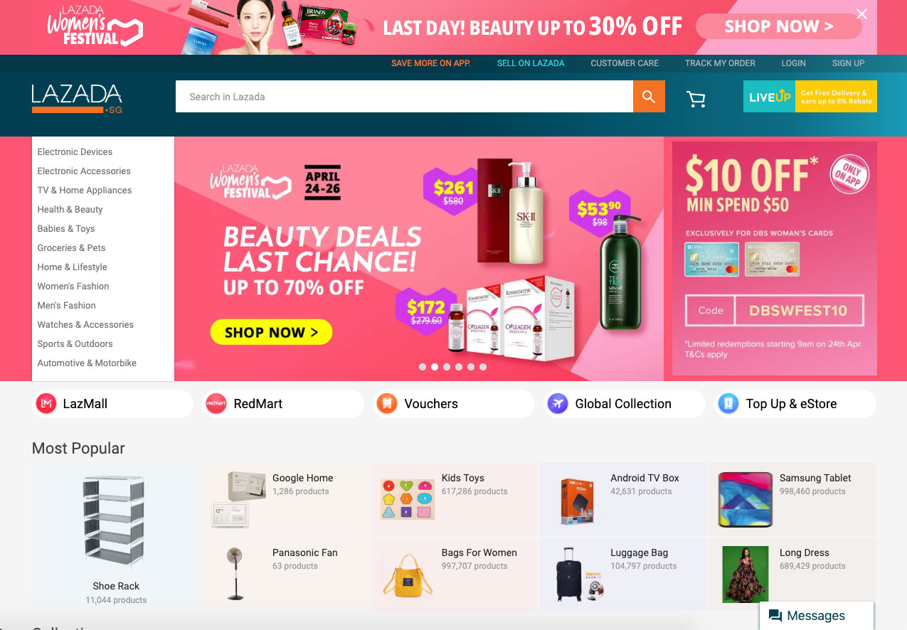 Lazada homepage redmart