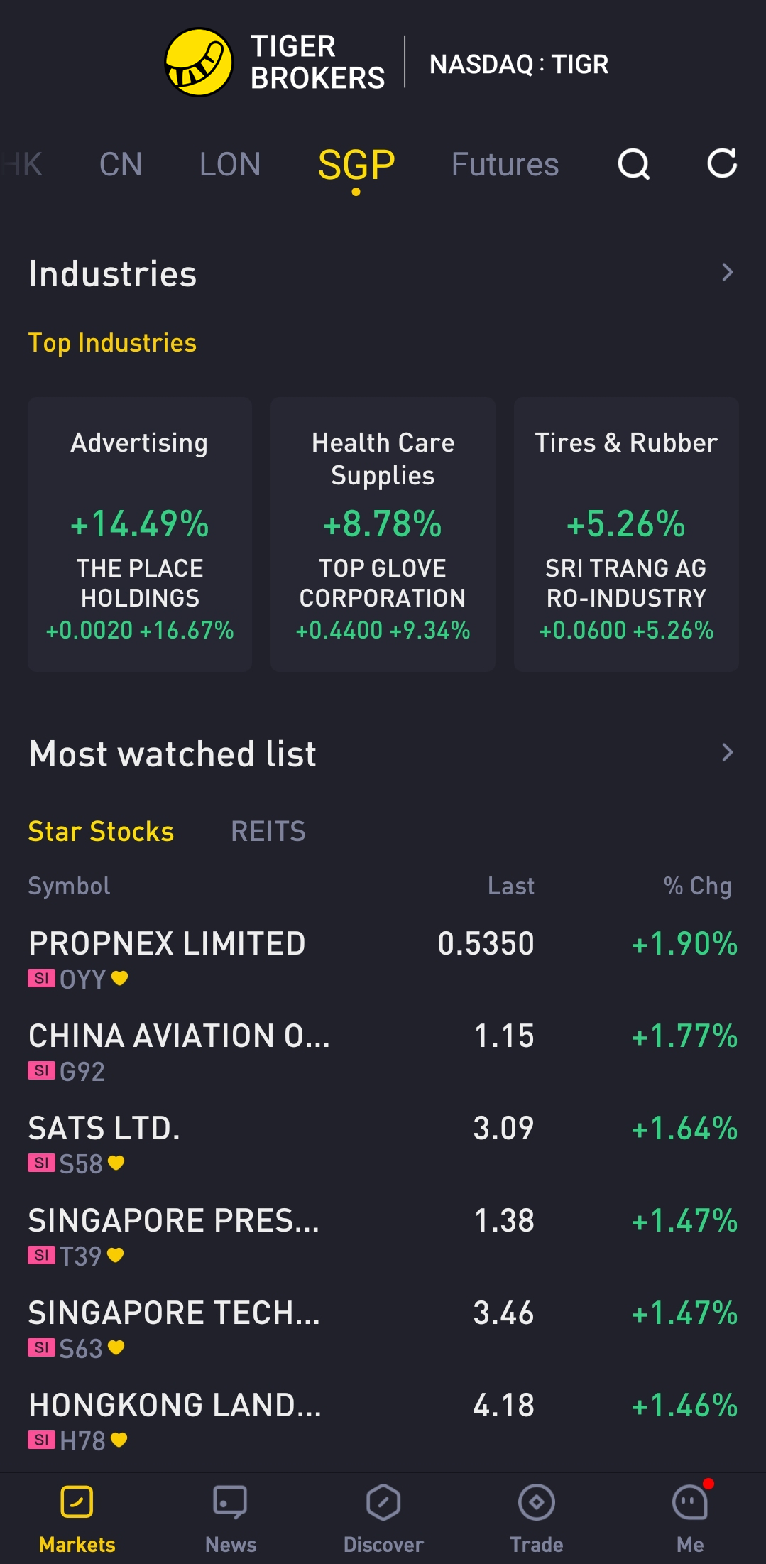 SGX stocks on Tiger Trade app