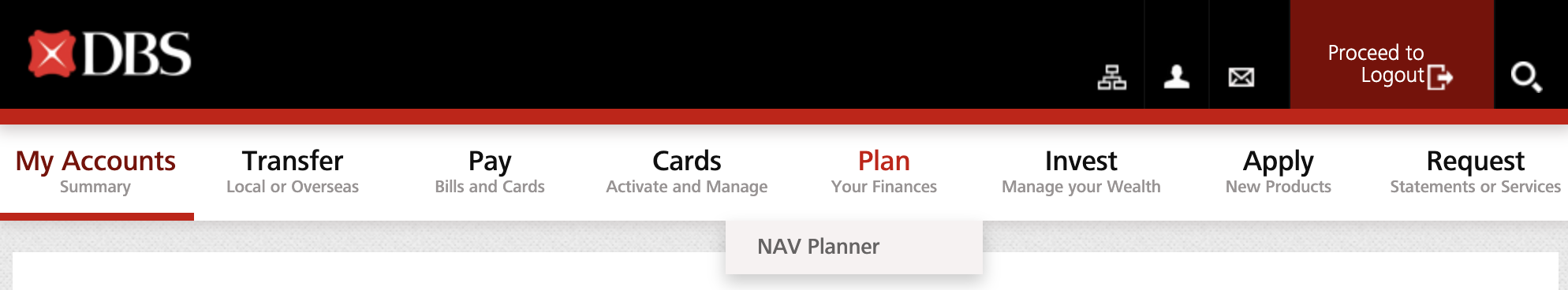 DBS NAV Planner interface