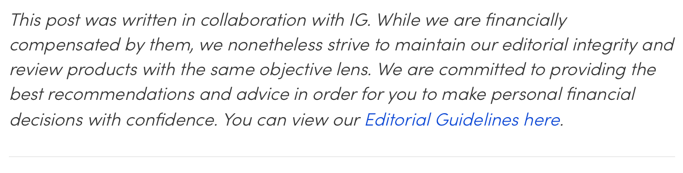 IG Markets Forex CFD trading editorial guidelines