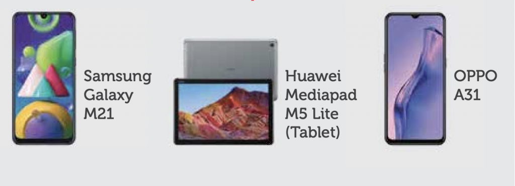 Singtel offers Samsung Galaxy M21, Huawei Mediapad M5 Lite, OPPO A31 phones if you sign up.