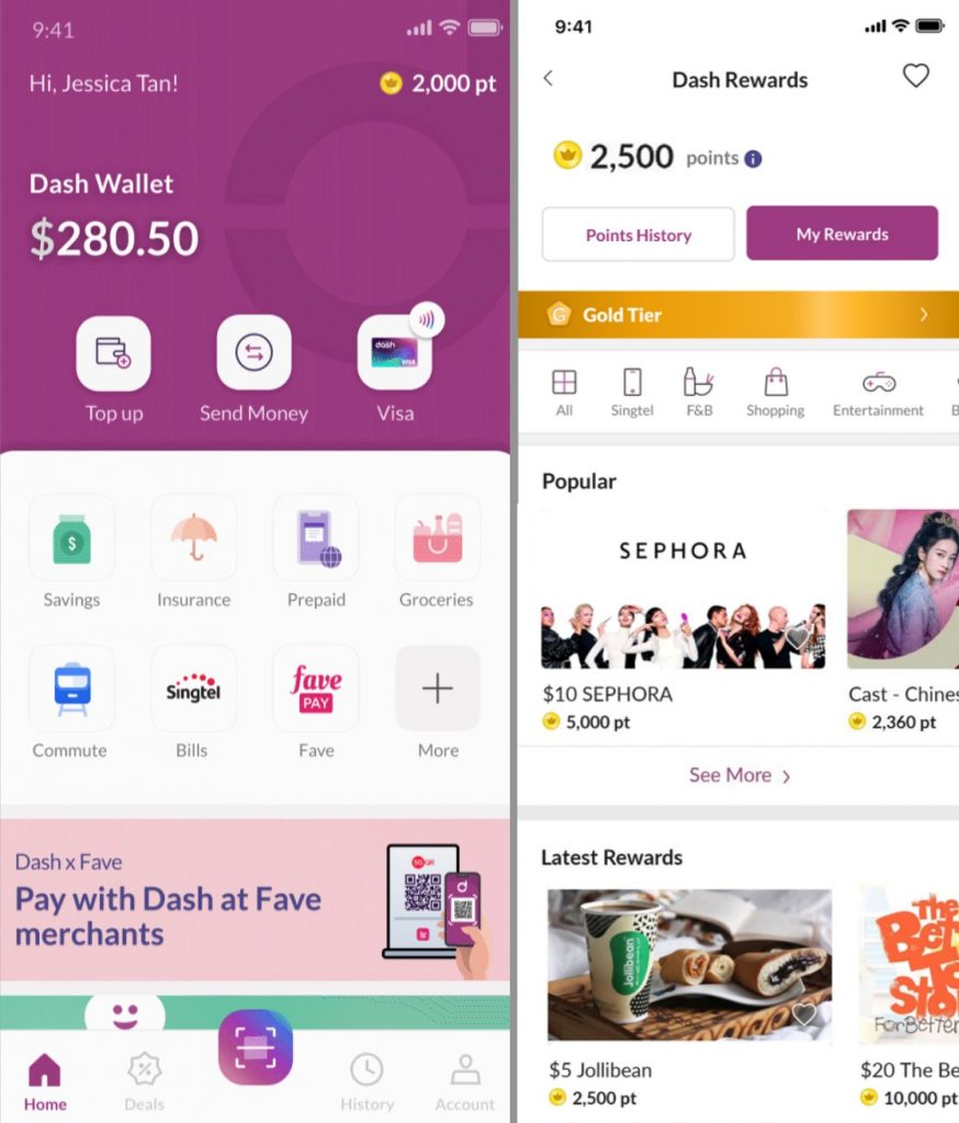 Singtel Dash Rewards UI Screens