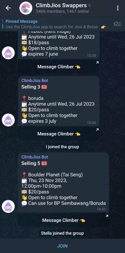 Screenshot of Cllimjios Telegram Group