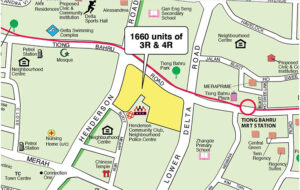 Map showing the Bukit Merah May BTO (2022) launch consists of 1,660 3-room and 4-room flats located on Henderson Road