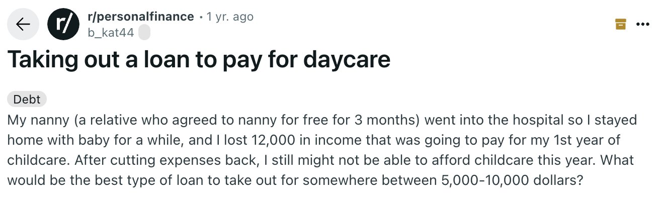 reddit personal loan for baby