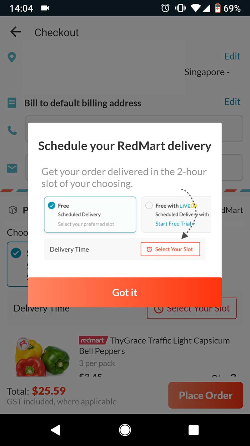 redmart 2 hour delivery