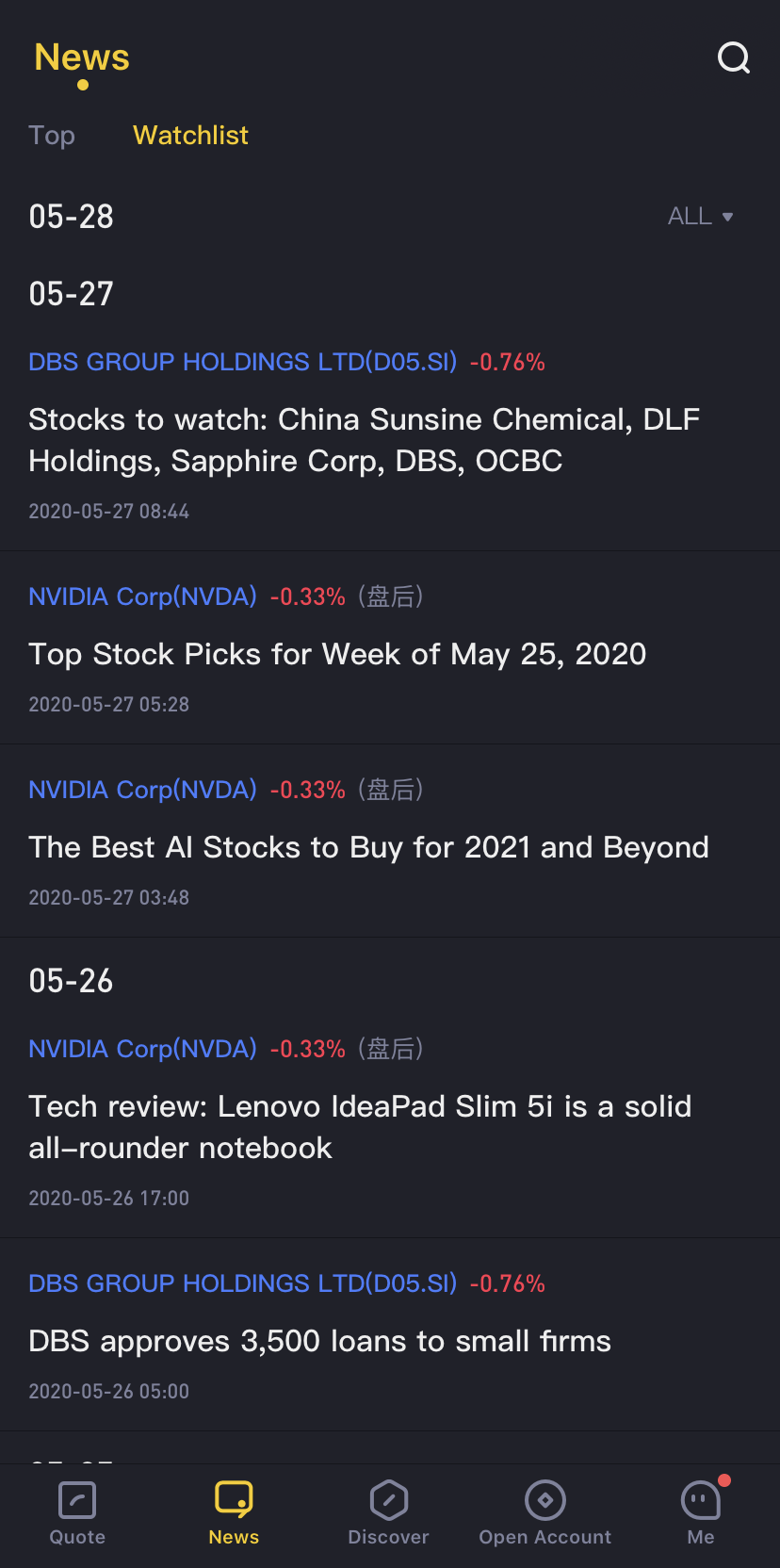 Tiger Brokers mobile news